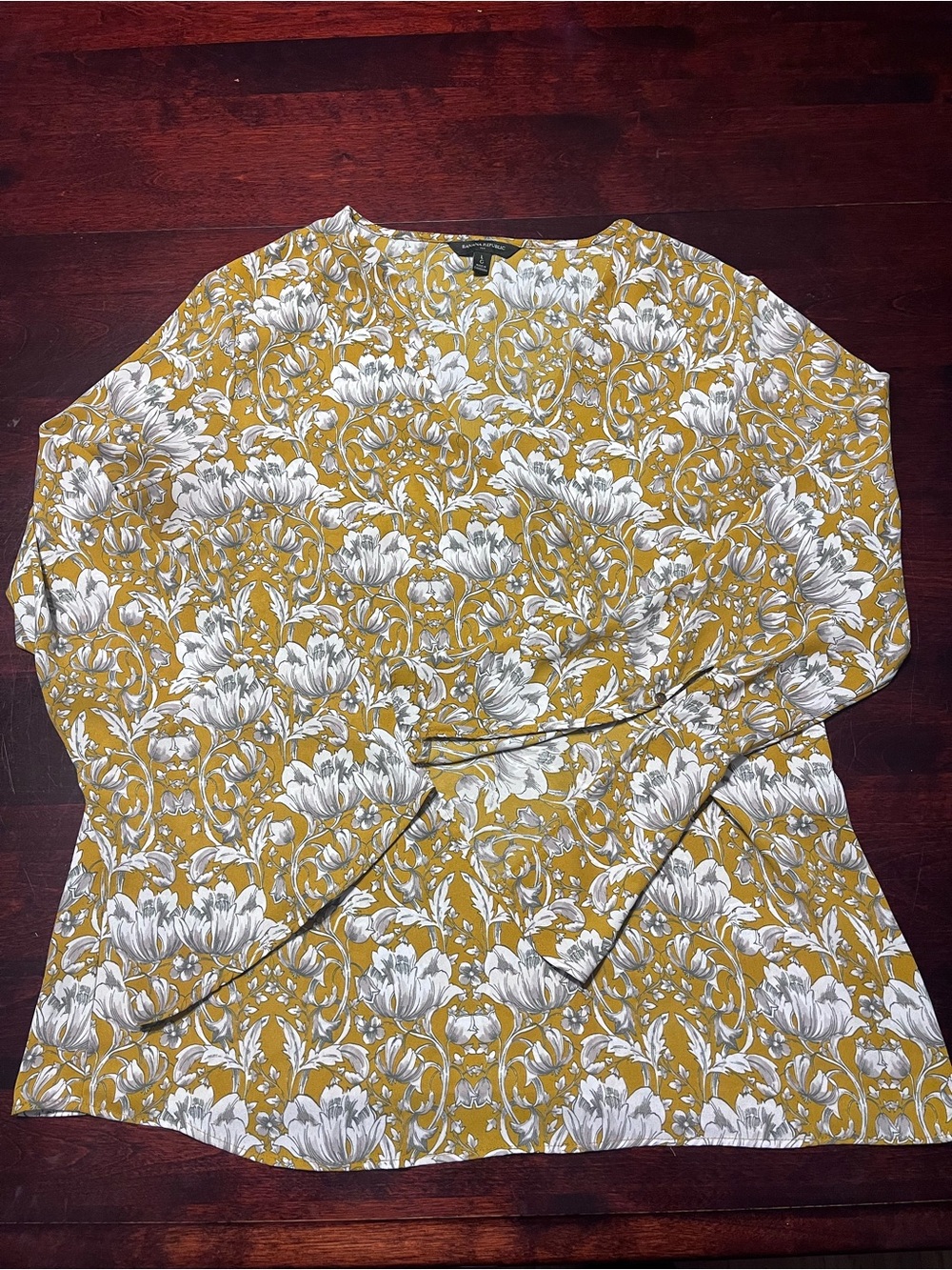 Banana Republic Mustard and White Floral Long Sleeve Top